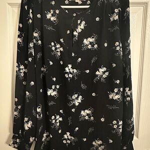 LOFT Black and White Floral Top
